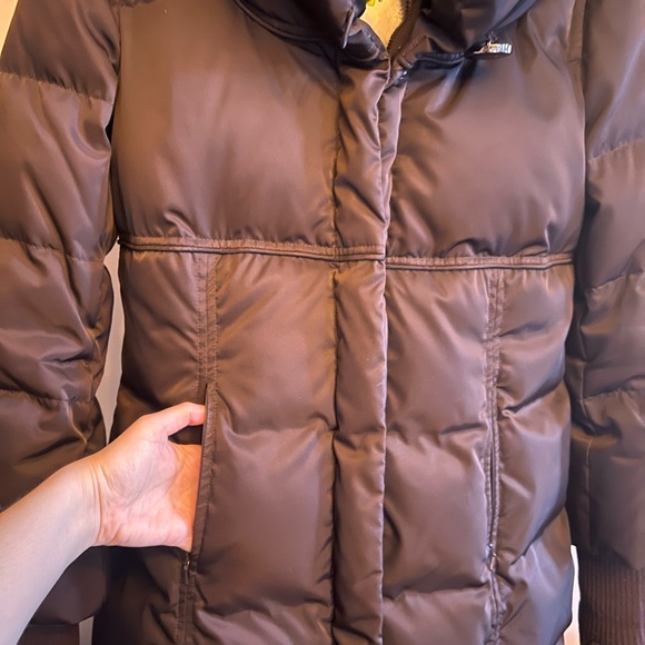 Chocolate Brown Down Filled High Neck Parka with Rear Bow - Picture 11 of 12